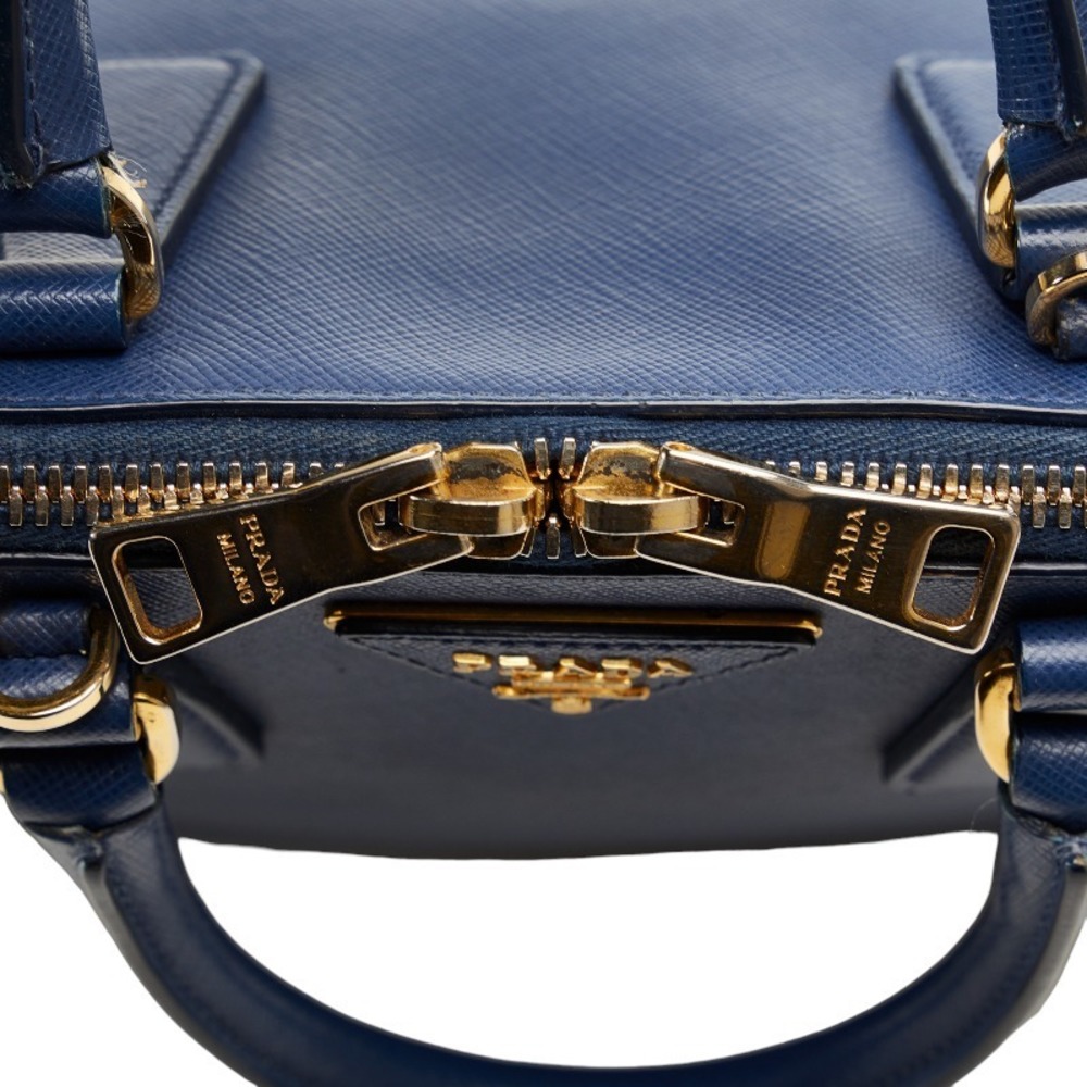 Prada Saffiano Handbag Shoulder Bag 2way Blue Gold Leather - Picture 6 of 8